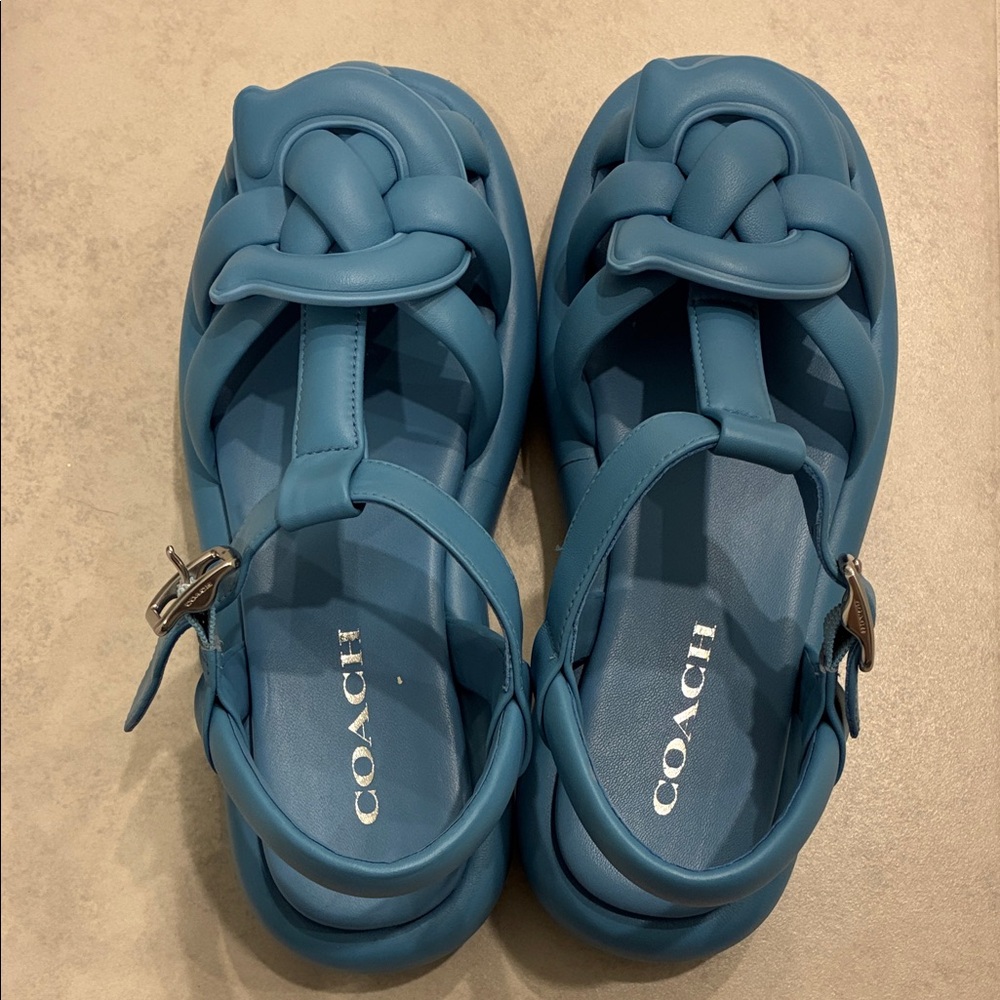 Coach Teal Woven Sandals